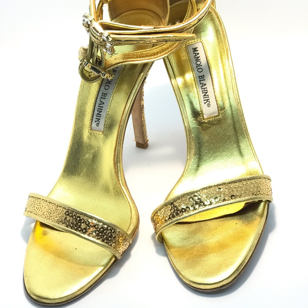 Manolo Blahnik 💯Original Gold Sequin Evening Heel